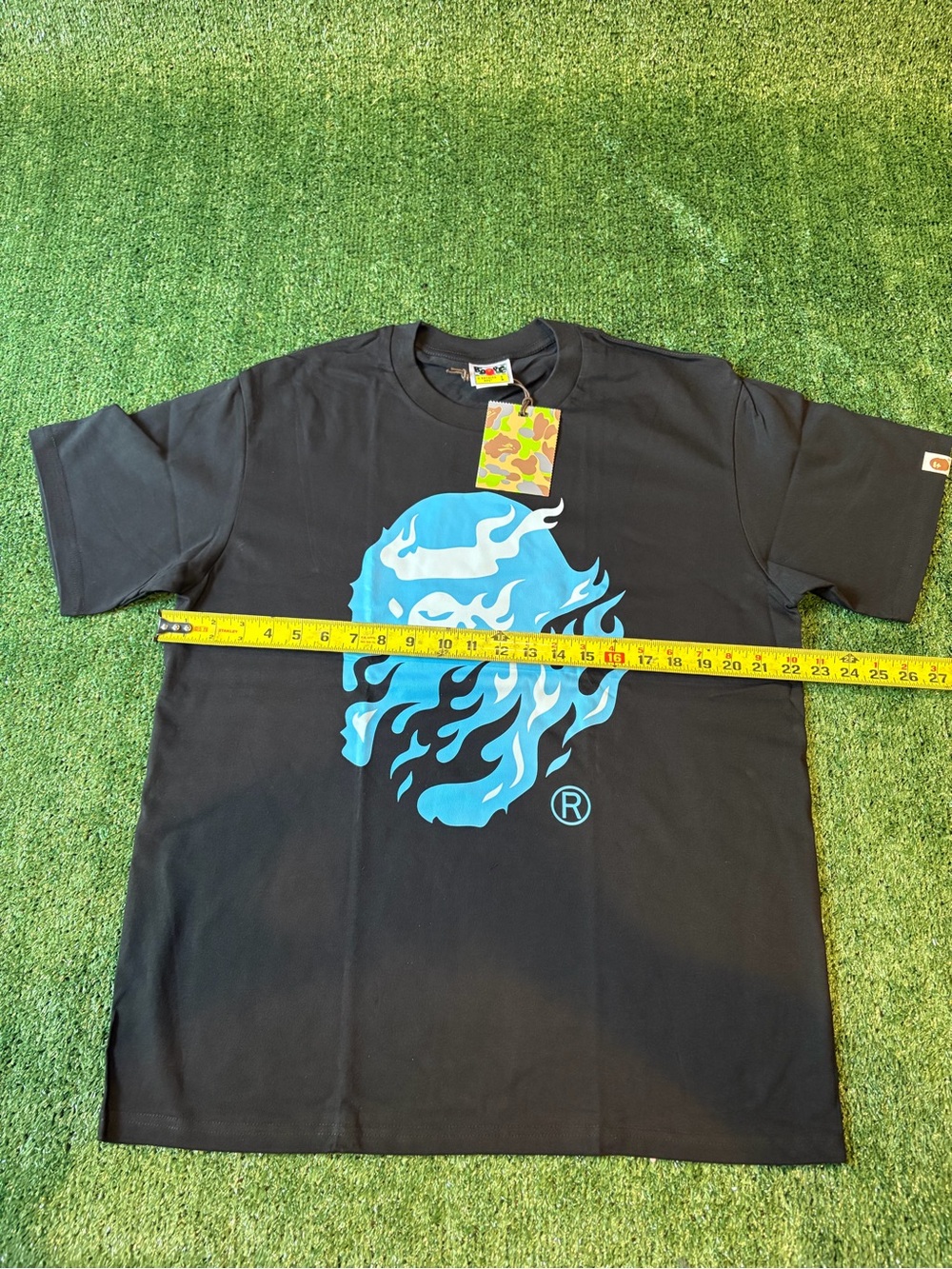 Bape Black Tee with Bright Blue Flame Ape Logo - Picture 8 of 11